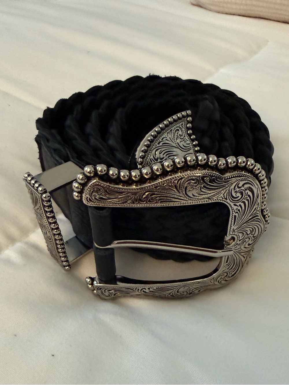 B-Low the Belt Black Braided Leather Western Belt Engraved Silver Buckle S/M - Picture 7 of 7
